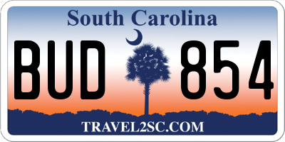 SC license plate BUD854