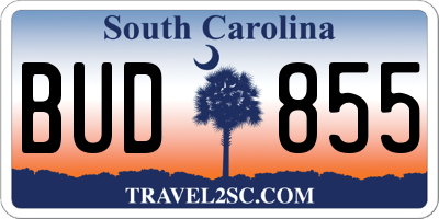 SC license plate BUD855