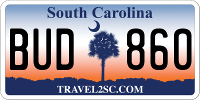 SC license plate BUD860