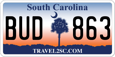 SC license plate BUD863