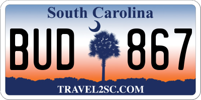 SC license plate BUD867