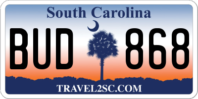 SC license plate BUD868