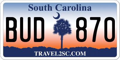 SC license plate BUD870