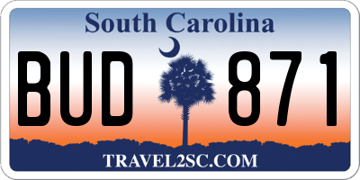 SC license plate BUD871