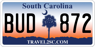 SC license plate BUD872