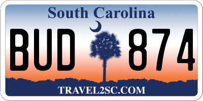 SC license plate BUD874