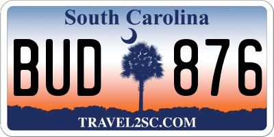 SC license plate BUD876