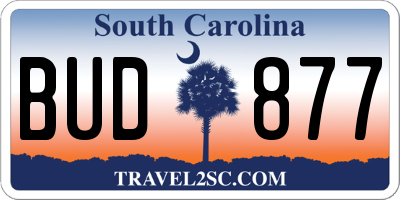 SC license plate BUD877
