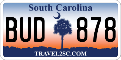 SC license plate BUD878