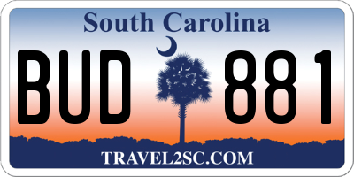 SC license plate BUD881
