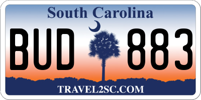 SC license plate BUD883