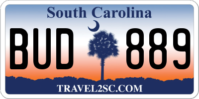 SC license plate BUD889