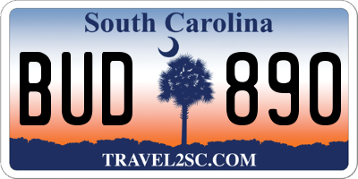 SC license plate BUD890