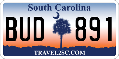 SC license plate BUD891