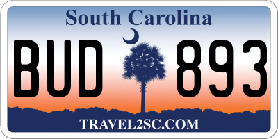SC license plate BUD893