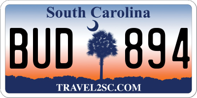 SC license plate BUD894
