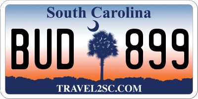 SC license plate BUD899