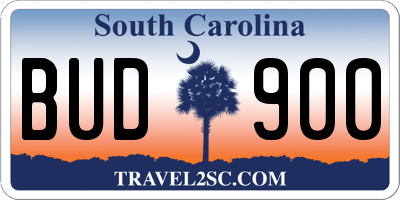 SC license plate BUD900