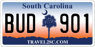 SC license plate BUD901