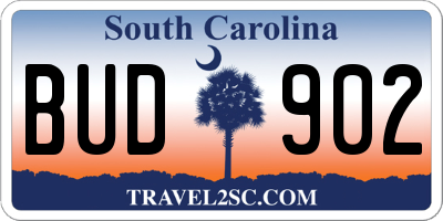 SC license plate BUD902