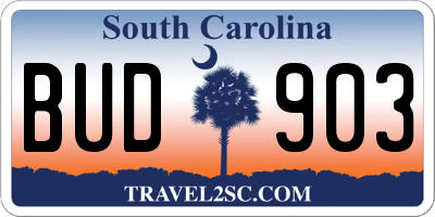 SC license plate BUD903