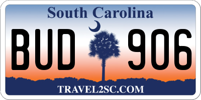 SC license plate BUD906