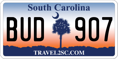 SC license plate BUD907