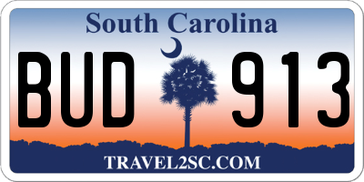 SC license plate BUD913