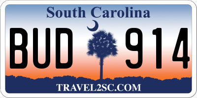 SC license plate BUD914