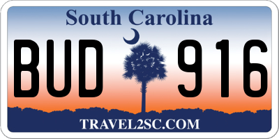 SC license plate BUD916
