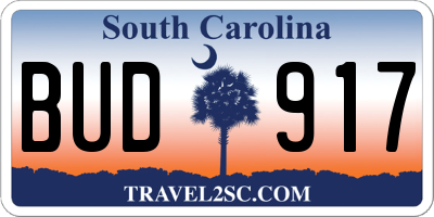 SC license plate BUD917