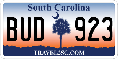 SC license plate BUD923