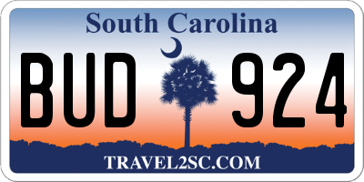 SC license plate BUD924