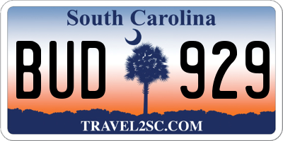 SC license plate BUD929