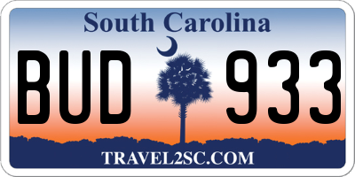 SC license plate BUD933