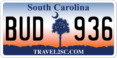 SC license plate BUD936