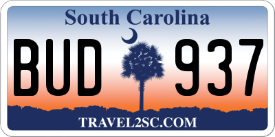 SC license plate BUD937