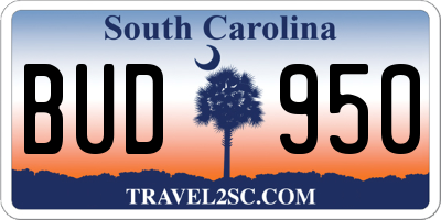 SC license plate BUD950