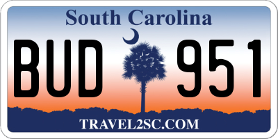 SC license plate BUD951