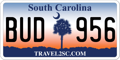 SC license plate BUD956
