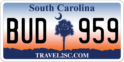 SC license plate BUD959