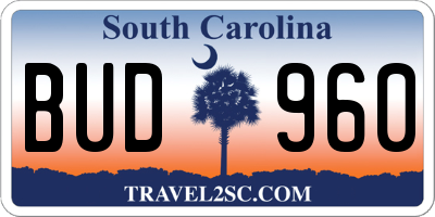SC license plate BUD960