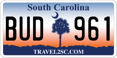 SC license plate BUD961