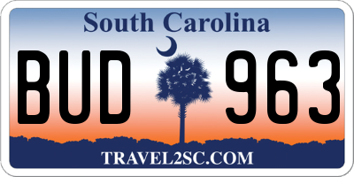 SC license plate BUD963