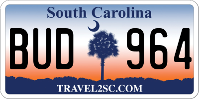 SC license plate BUD964