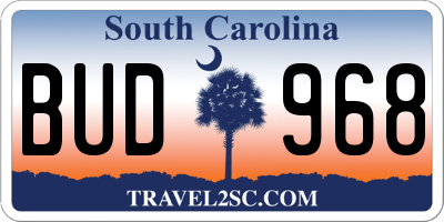 SC license plate BUD968