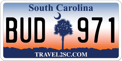 SC license plate BUD971