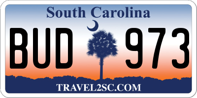 SC license plate BUD973
