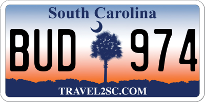 SC license plate BUD974