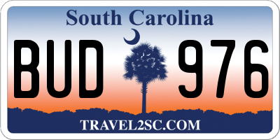 SC license plate BUD976